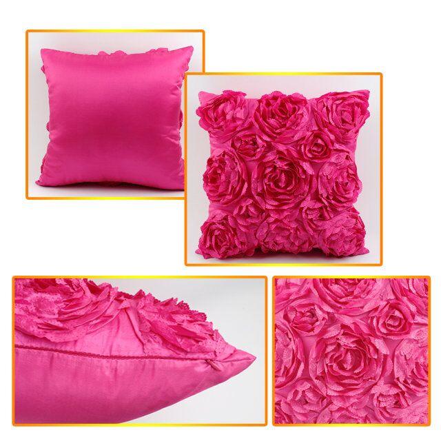 Housse de Coussin Brodé Style Roses 3D en Polyester, Taie d'Oreiller Décorative pour Mariage Maison, Housse de Coussin à Imprimé Floral Roses, Housses de Coussin pour Canapé Voiture Chambre 42x42cm