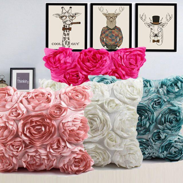 Housse de Coussin Brodé Style Roses 3D en Polyester, Taie d'Oreiller Décorative pour Mariage Maison, Housse de Coussin à Imprimé Floral Roses, Housses de Coussin pour Canapé Voiture Chambre 42x42cm