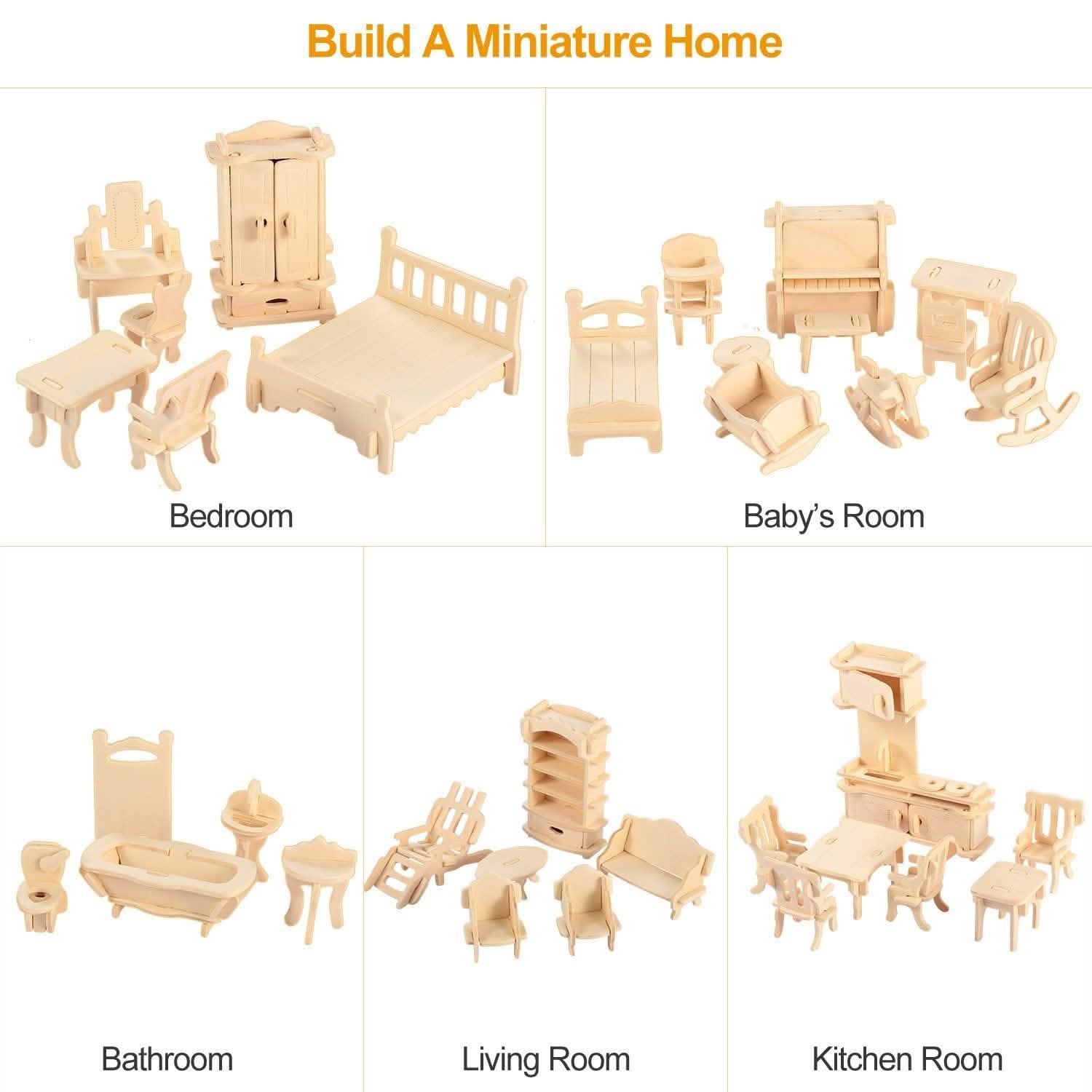 Puzzles de meubles de maison de poupée 3D en bois