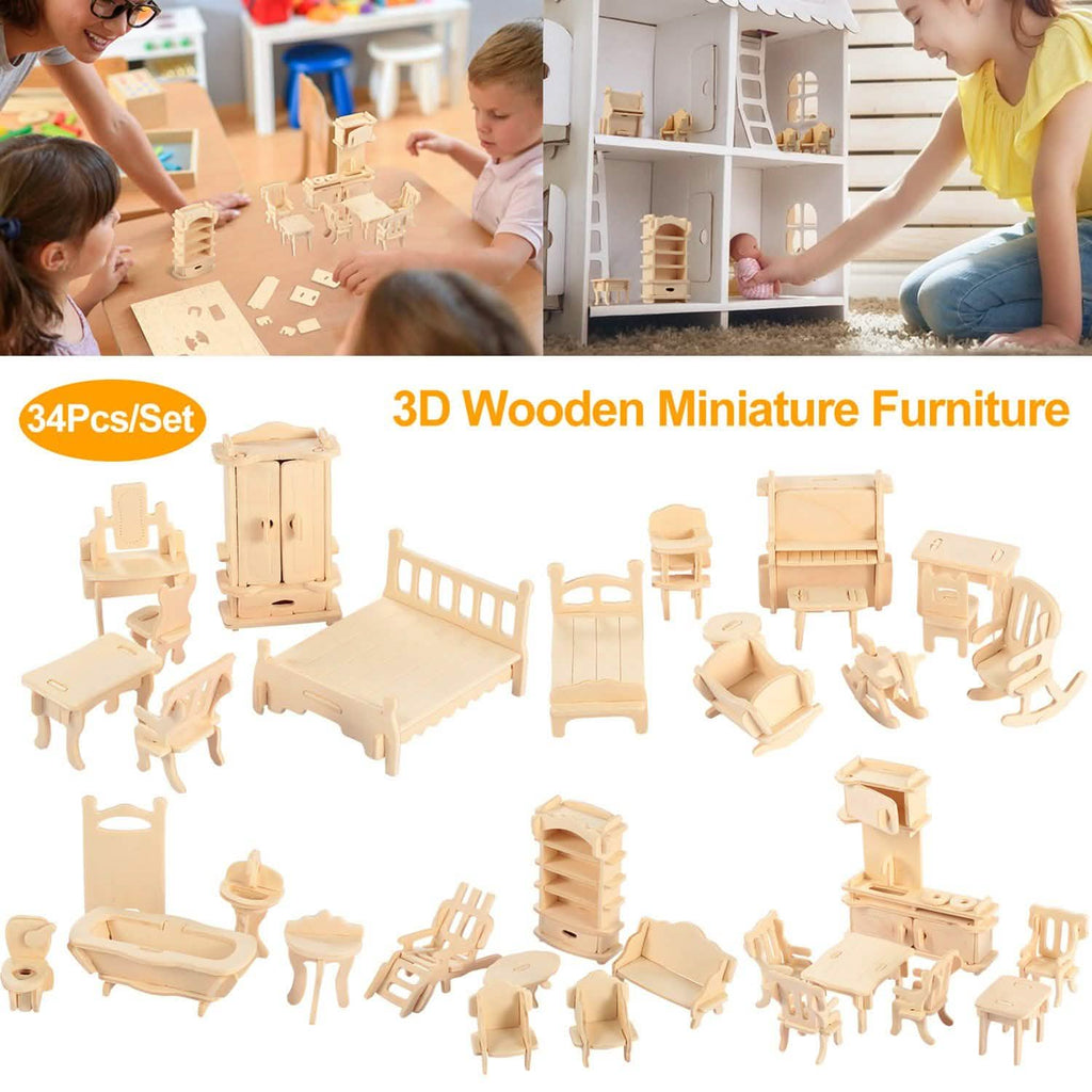 Puzzles de meubles de maison de poupée 3D en bois