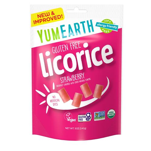 Yumearth Sachets Individuels de Réglisse Bio à la Fraise sans Gluten - Adaptés aux Personnes Allergiques, Sans Gluten, Sans OGM, Végétaliens, Sans Arômes ni Colorants Artificiels - 142g (Paquet de 1).