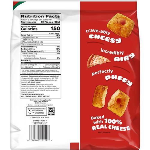 Snacks soufflés au fromage Cheez-It Puff'd, crackers soufflés, snacks pour le déjeuner, saveur Pizza au fromage, sachet de 163g (1 sachet)
