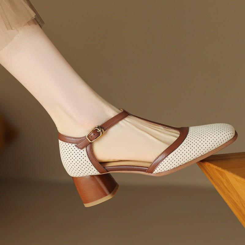 Mules sandales en cuir à bride en T pour femme