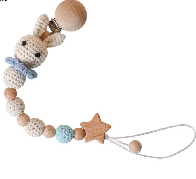 Chaîne de sucette moderne faite à la main, chaînes de dentition pour bébé, perles de panda en crochet, clips en bois, petite tige en bois pour enfants