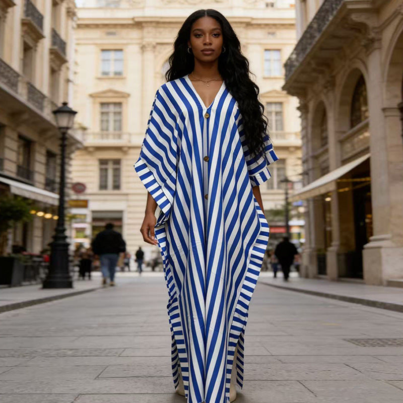 Robe longue ample rayée d'inspiration africaine | Taille unique 5 couleurs
