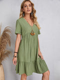 Robe Classique Col V Manches Courtes Décontractée et Confortable pour Femmes