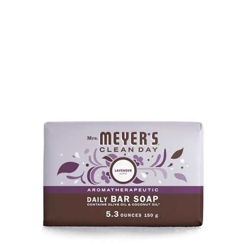 Savon en pain Mrs. Meyers Clean Day, s'utilise comme nettoyant pour le corps ou savon pour les mains, formulé avec des huiles essentielles, lavande, 150 g, 1 pain