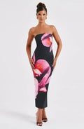 25e édition – Robe longue tube drapée florale dos nu (NICHE)