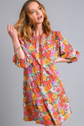 Robe longue étagée à imprimé floral et volants avec nœud au col pour femme – Robe longue étagée fluide et fleurie avec élégant nœud au col et détails à volants