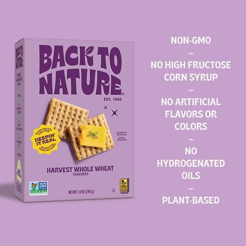 Back To Nature Craquelins Blé Entier Moisson - Sans Produits Laitiers, Sans OGM, Faits De Blé Entier & Sel Marin, Délicieux Snacks, 7 Onces