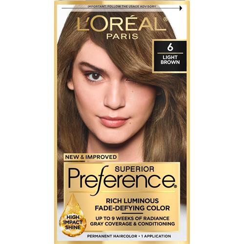 Coloration permanente anti-affadissement et brillante Superior Preference de L'Oréal Paris, 6 Châtain clair, Lot de 1, Teinture capillaire