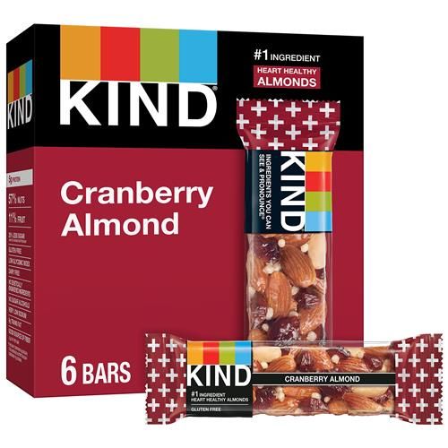 Kind Nut Bars, Canneberge Amande, Snacks Sains, Bonne Source De Fibres, Sans Gluten, 5g Protéines, 6 Barres