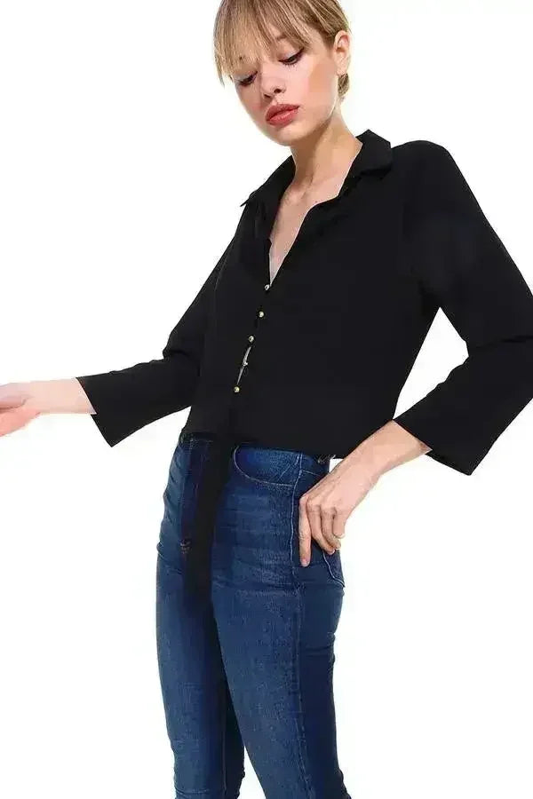 Blouse boutonnée à nouer devant unie | Femstylo