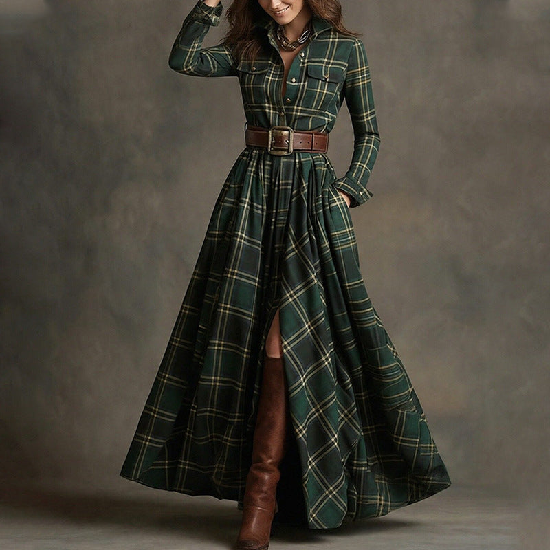 Robe imprimée à revers et coupe ajustée pour femme – Style élégant pour le bureau