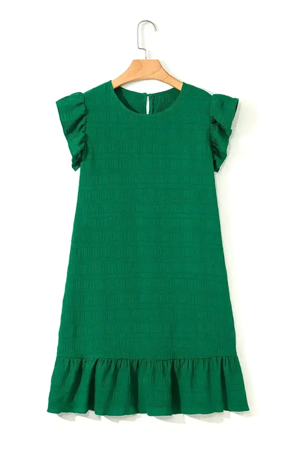 Robe courte volantée bleu foncé texturée à manches flottantes