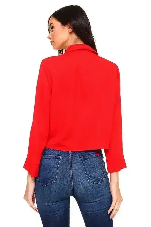 Blouse boutonnée à nouer devant unie | Femstylo