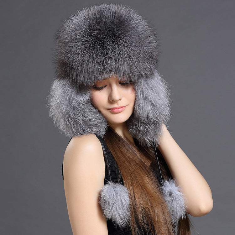 Chapeau Lei Feng d’hiver pour femme en fourrure de renard coréen – Protection auditive chaude