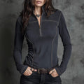 Haut pull pour femme col montant rétro avec demi-fermeture éclair