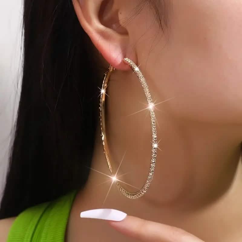 Créoles Femme Strass – Grandes Créoles Bling en Acier Inoxydable