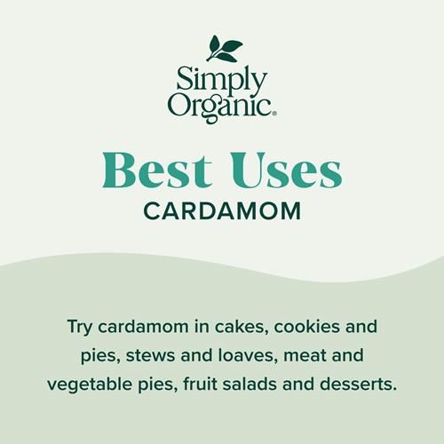 Cardamome Simply Organic, 80 grammes, Certifiée biologique et casher, Aromatique, Légèrement épicée-sucrée, Sans oxyde d'éthylène, Non irradiée