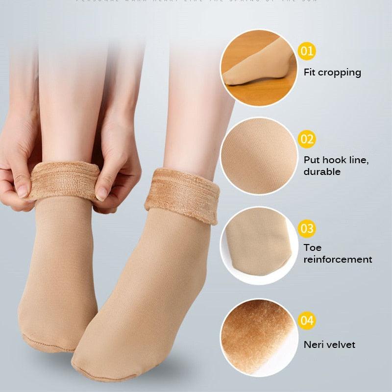 3 paires de chaussettes d'hiver chaudes et épaisses pour femme, douces, décontractées, de couleur unie, en laine cachemire, pour la maison, pour bottes de neige, chaussettes de sol en velours pour femme