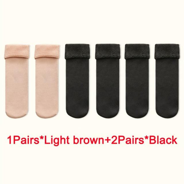 3 paires de chaussettes d'hiver chaudes et épaisses pour femme, douces, décontractées, de couleur unie, en laine cachemire, pour la maison, pour bottes de neige, chaussettes de sol en velours pour femme