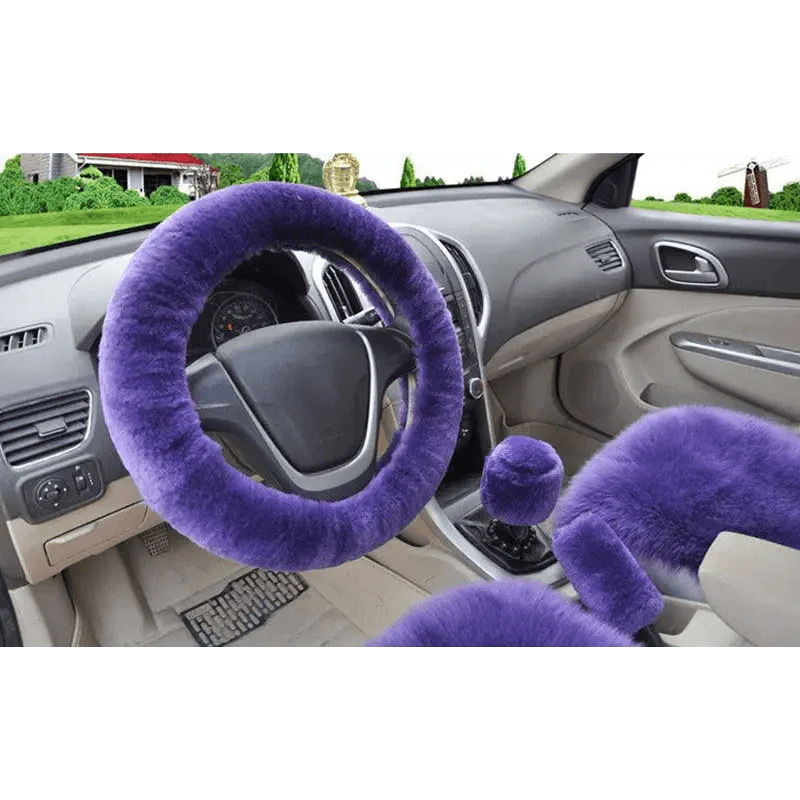 Lot de 3 Housses de Volant en Laine et Fourrure Douce pour l'Hiver – 16 Couleurs – Couvre Frein à Main et Levier de Vitesse Universels – Accessoires Auto
