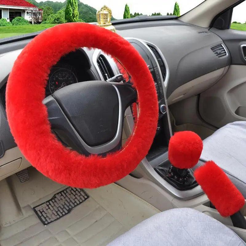 Lot de 3 Housses de Volant en Laine et Fourrure Douce pour l'Hiver – 16 Couleurs – Couvre Frein à Main et Levier de Vitesse Universels – Accessoires Auto