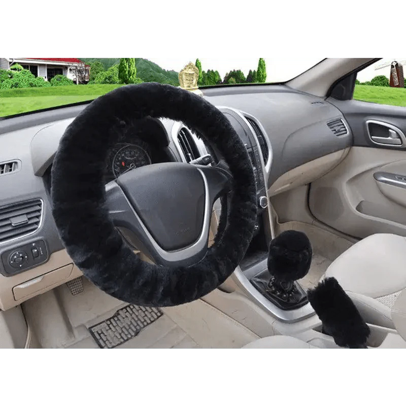 Lot de 3 Housses de Volant en Laine et Fourrure Douce pour l'Hiver – 16 Couleurs – Couvre Frein à Main et Levier de Vitesse Universels – Accessoires Auto