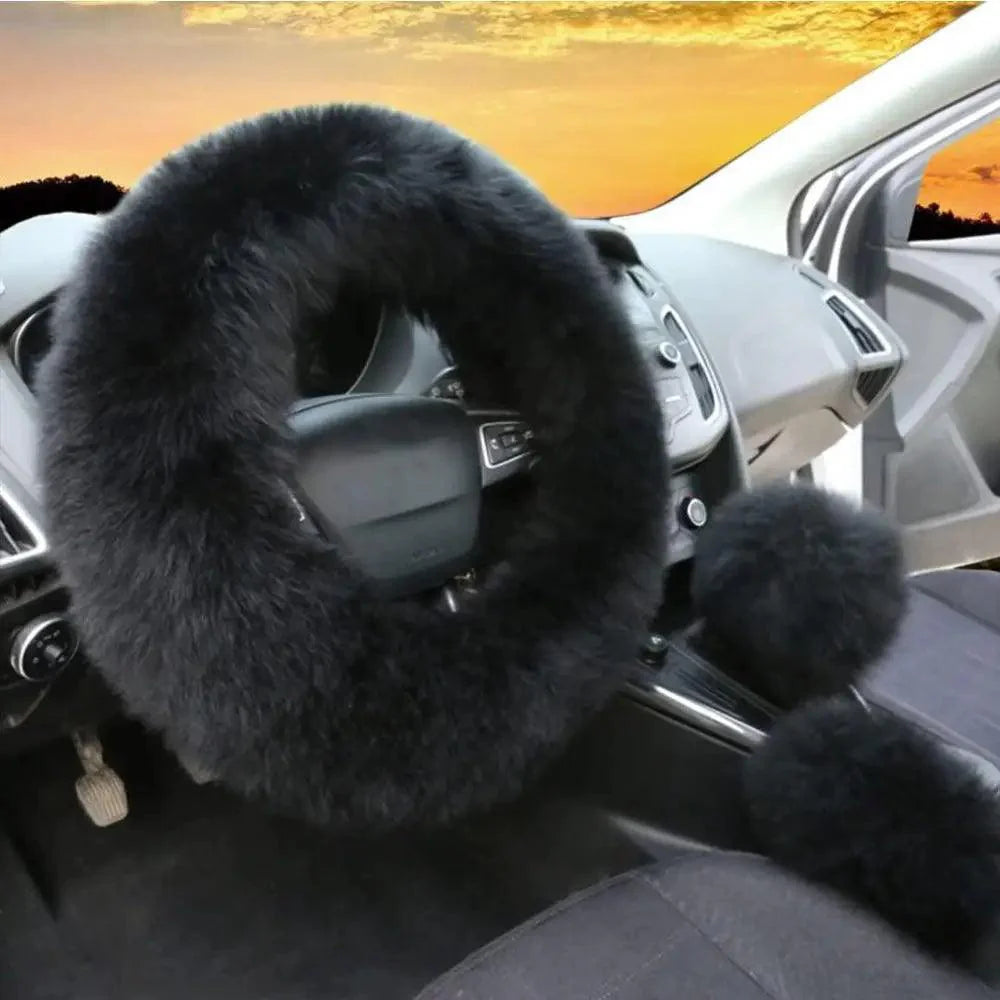 Lot de 3 Housses de Volant en Laine et Fourrure Douce pour l'Hiver – 16 Couleurs – Couvre Frein à Main et Levier de Vitesse Universels – Accessoires Auto
