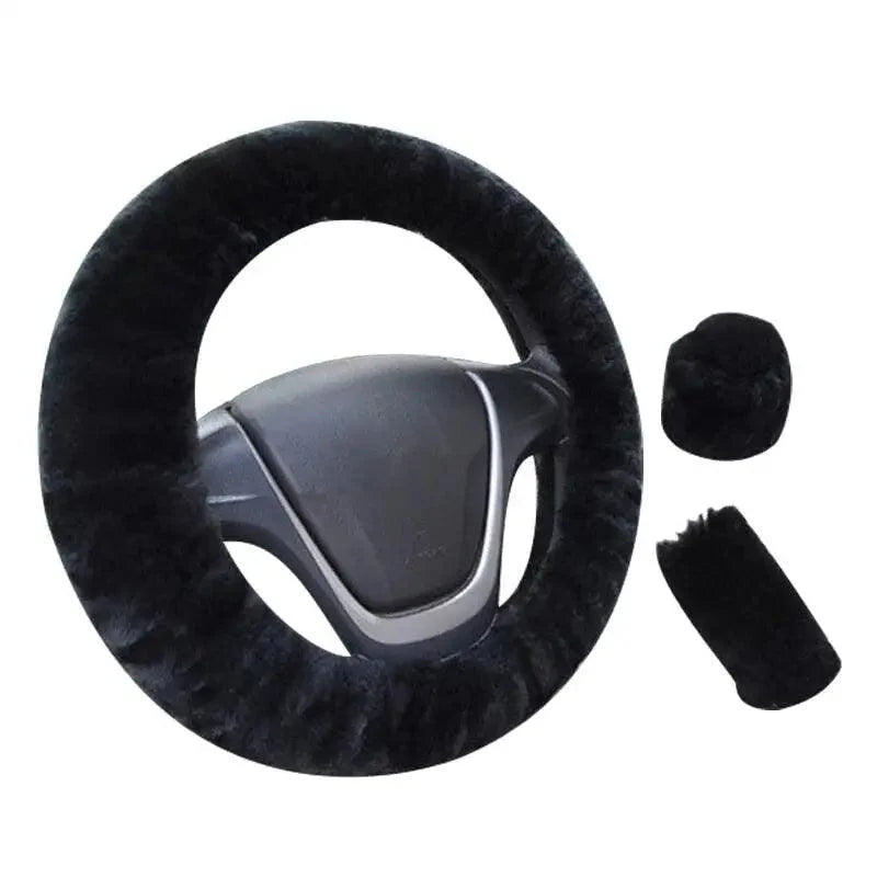 Lot de 3 Housses de Volant en Laine et Fourrure Douce pour l'Hiver – 16 Couleurs – Couvre Frein à Main et Levier de Vitesse Universels – Accessoires Auto