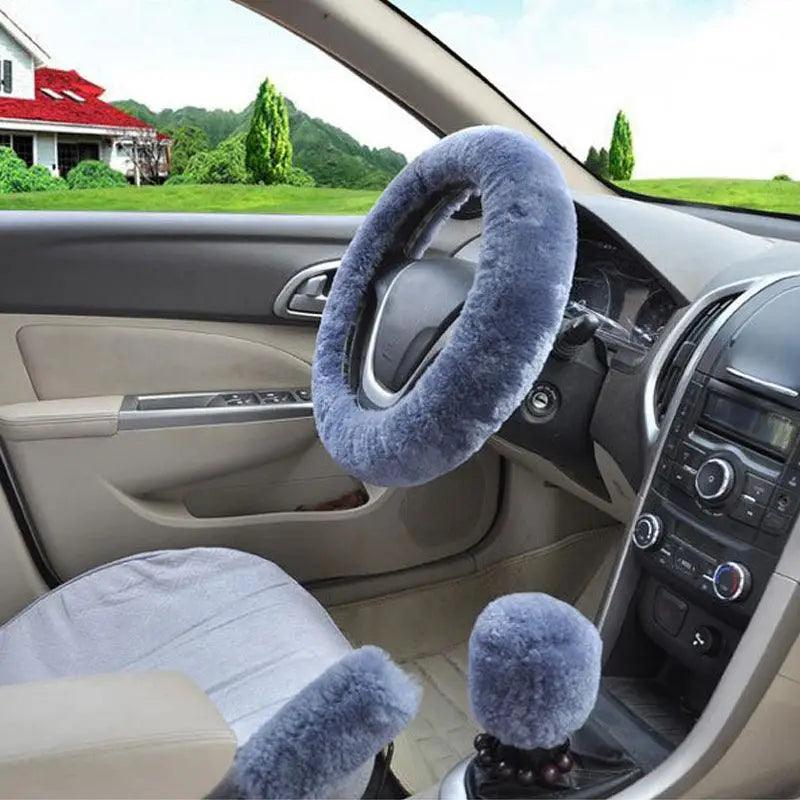Lot de 3 Housses de Volant en Laine et Fourrure Douce pour l'Hiver – 16 Couleurs – Couvre Frein à Main et Levier de Vitesse Universels – Accessoires Auto