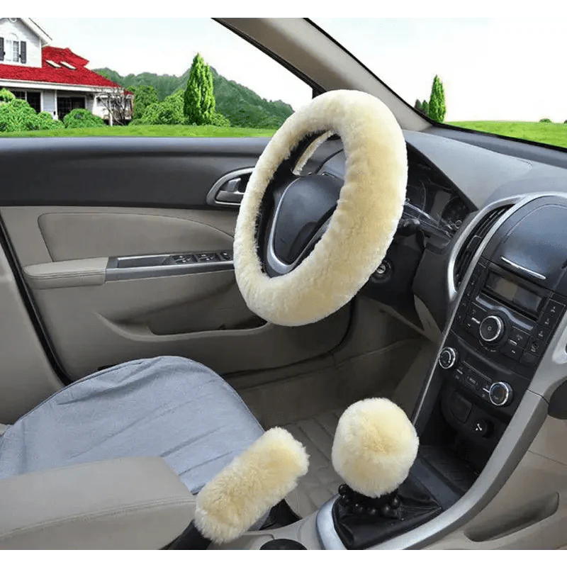 Lot de 3 Housses de Volant en Laine et Fourrure Douce pour l'Hiver – 16 Couleurs – Couvre Frein à Main et Levier de Vitesse Universels – Accessoires Auto