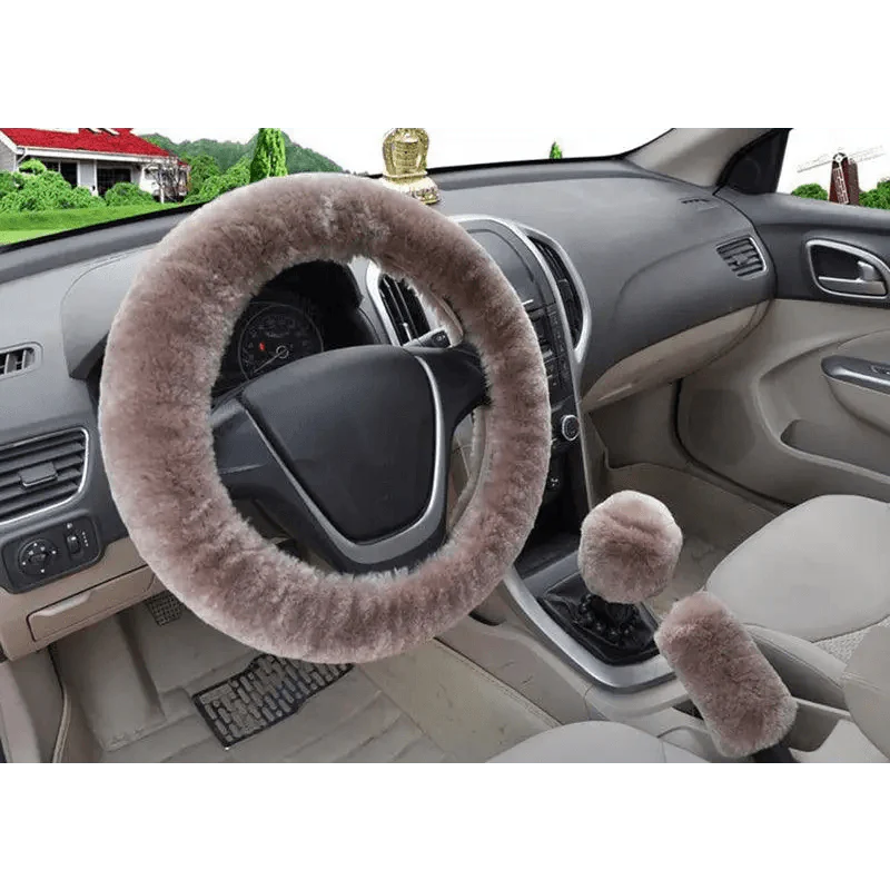 Lot de 3 Housses de Volant en Laine et Fourrure Douce pour l'Hiver – 16 Couleurs – Couvre Frein à Main et Levier de Vitesse Universels – Accessoires Auto