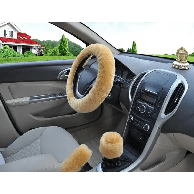 Lot de 3 Housses de Volant en Laine et Fourrure Douce pour l'Hiver – 16 Couleurs – Couvre Frein à Main et Levier de Vitesse Universels – Accessoires Auto