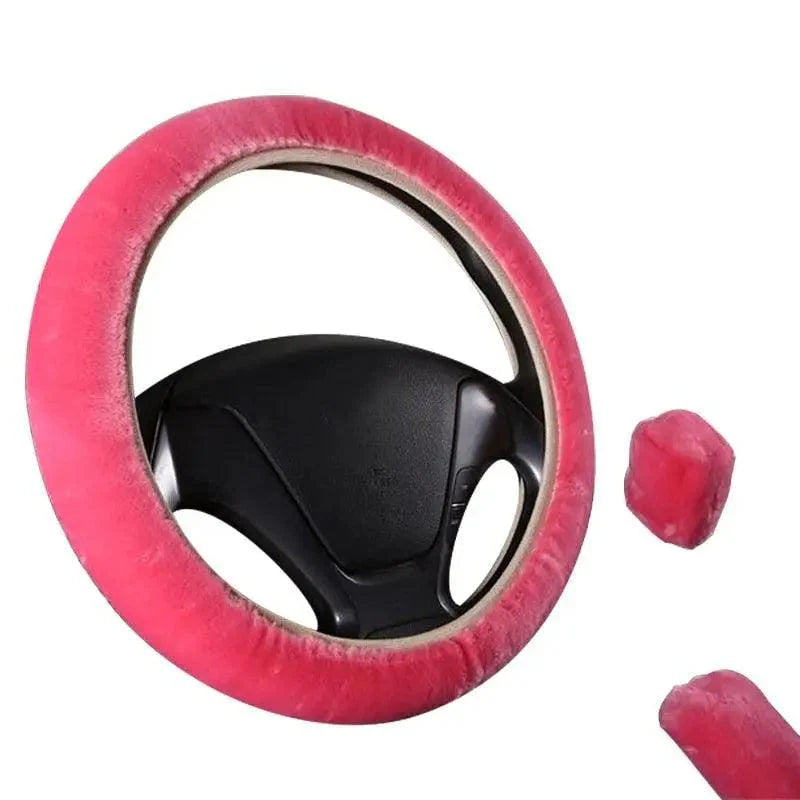 Lot de 3 Housses de Volant en Laine et Fourrure Douce pour l'Hiver – 16 Couleurs – Couvre Frein à Main et Levier de Vitesse Universels – Accessoires Auto