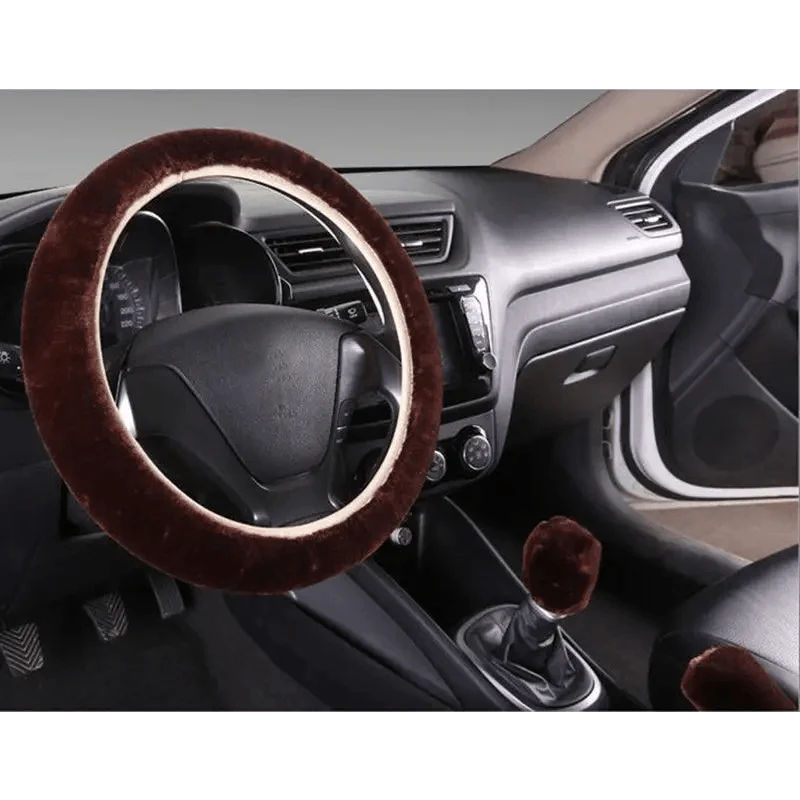 Lot de 3 Housses de Volant en Laine et Fourrure Douce pour l'Hiver – 16 Couleurs – Couvre Frein à Main et Levier de Vitesse Universels – Accessoires Auto