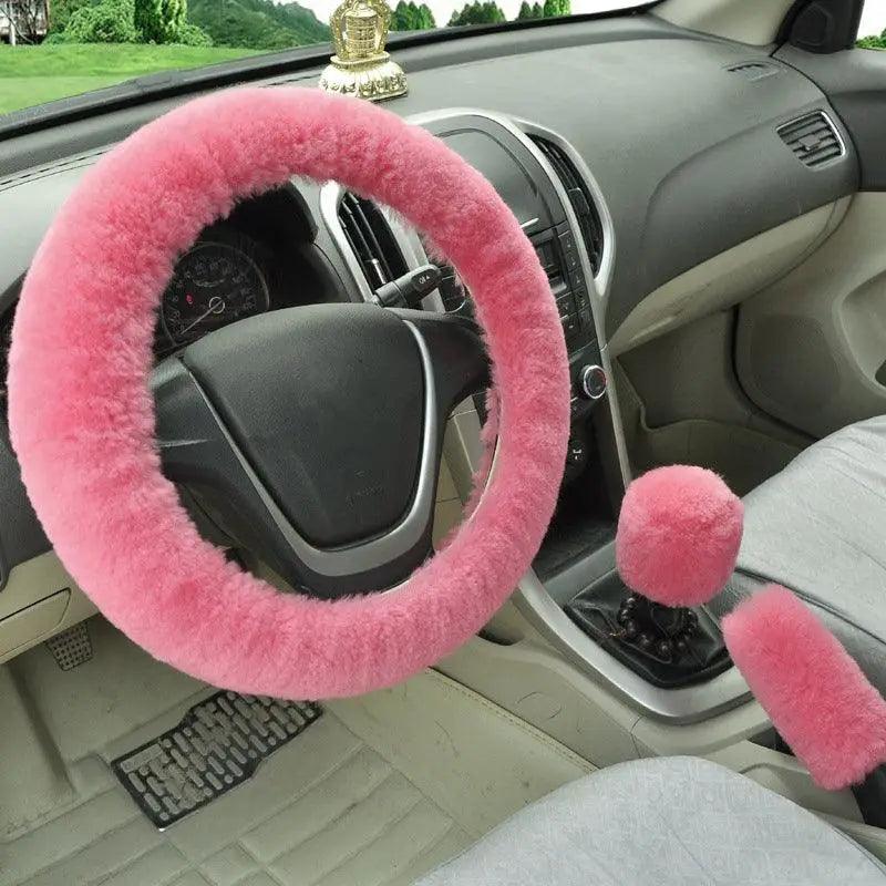 Lot de 3 Housses de Volant en Laine et Fourrure Douce pour l'Hiver – 16 Couleurs – Couvre Frein à Main et Levier de Vitesse Universels – Accessoires Auto