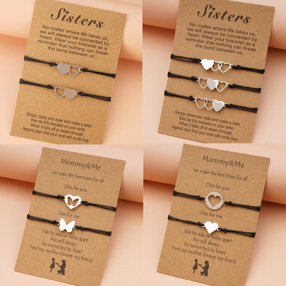 Lot de 3 bracelets d'amitié sœurs avec carte, meilleurs amis, assortis, distance, cœur, cadeaux pour femmes, filles, adolescentes, hommes