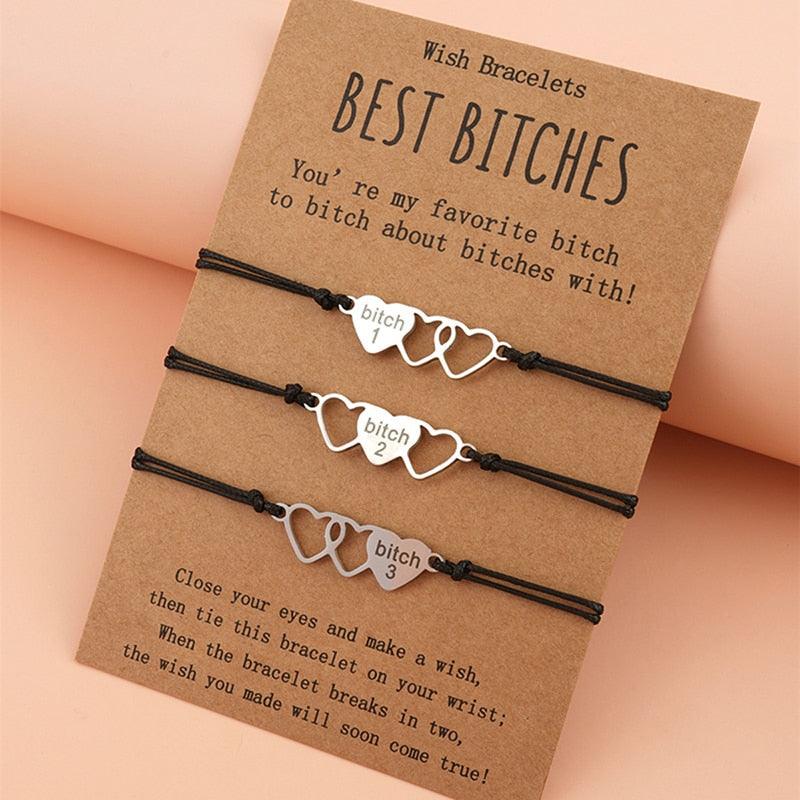Lot de 3 bracelets d'amitié sœurs avec carte, meilleurs amis, assortis, distance, cœur, cadeaux pour femmes, filles, adolescentes, hommes