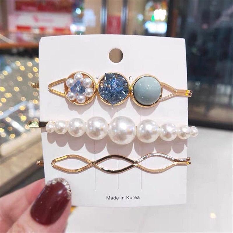 3 pinces à cheveux/set, pour femmes et jeunes filles, élégantes, perles, géométriques, épingle à cheveux, doux, ornements de cheveux, barrettes, accessoires pour cheveux pour femmes