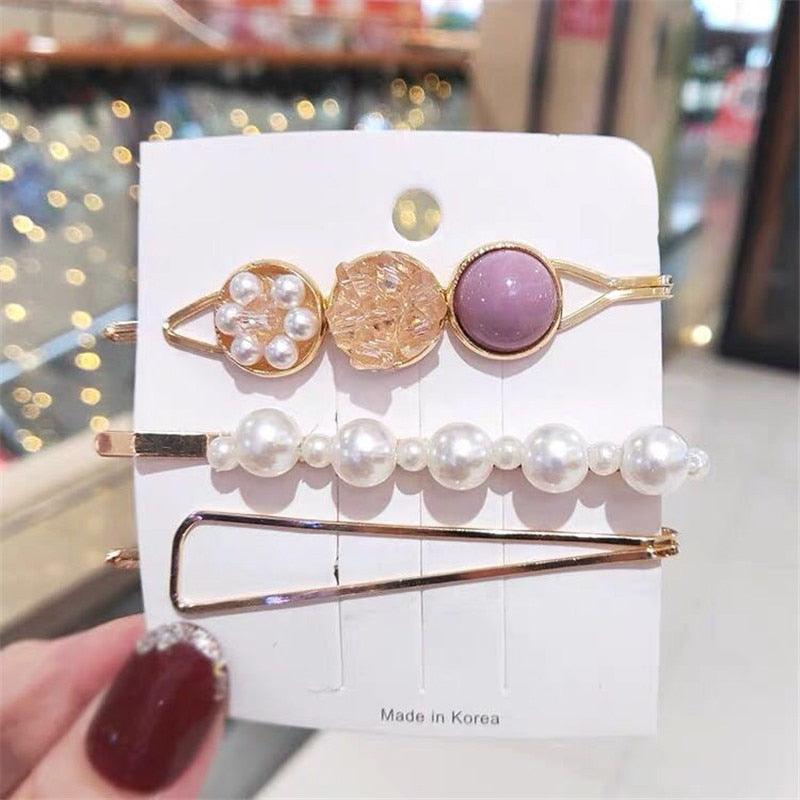 3 pinces à cheveux/set, pour femmes et jeunes filles, élégantes, perles, géométriques, épingle à cheveux, doux, ornements de cheveux, barrettes, accessoires pour cheveux pour femmes