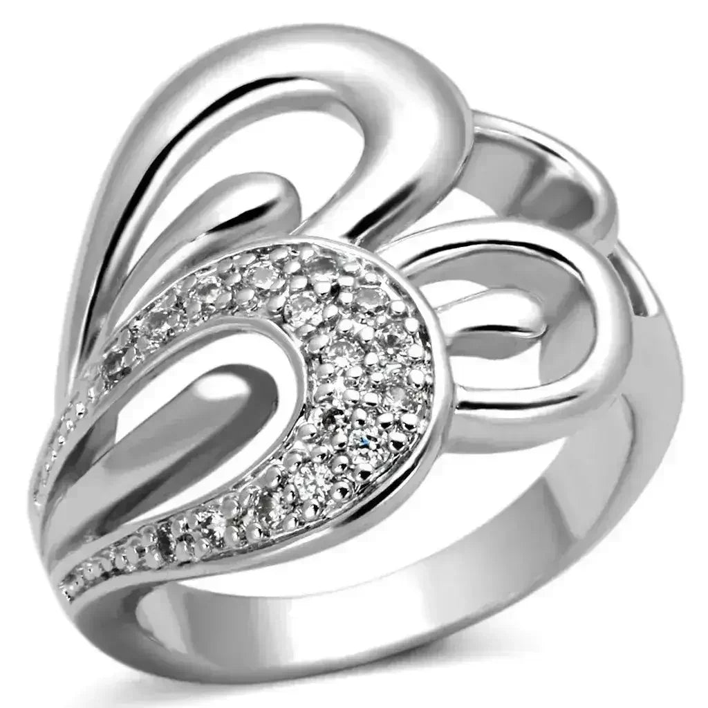 Bague en laiton rhodié 3W325 – Oxyde de zirconium AAA solitaire transparent (Éclat délicat)