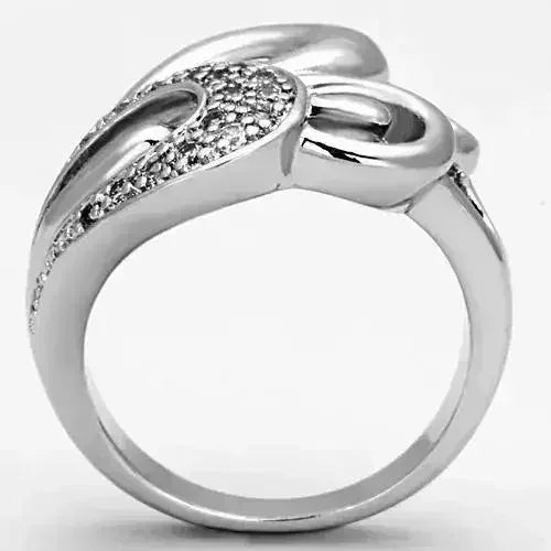 Bague en laiton rhodié 3W325 – Oxyde de zirconium AAA solitaire transparent (Éclat délicat)