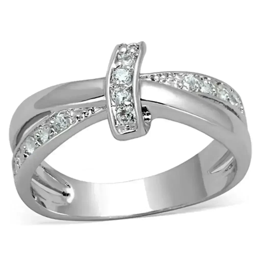 3W819 - Bague en laiton rhodié avec oxyde de zirconium de qualité AAA, de couleur claire