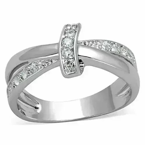 3W819 - Bague en laiton rhodié avec oxyde de zirconium de qualité AAA, de couleur claire