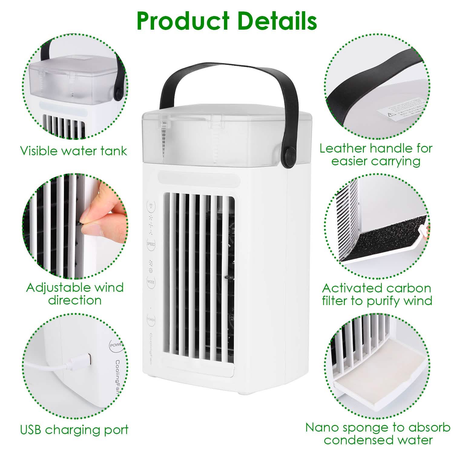 Ventilateur brumisateur rafraîchisseur d'air évaporatif 4-en-1