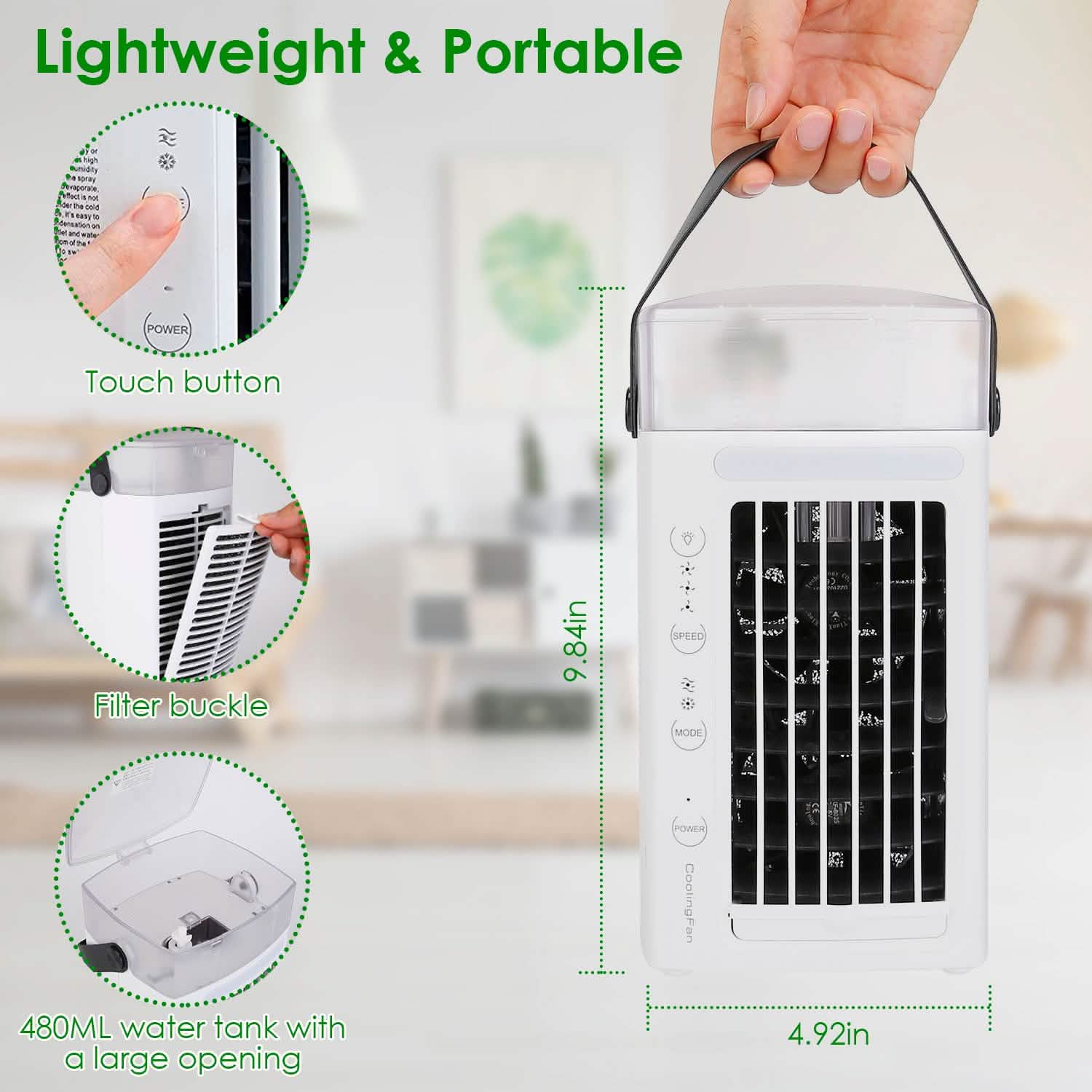 Ventilateur brumisateur rafraîchisseur d'air évaporatif 4-en-1