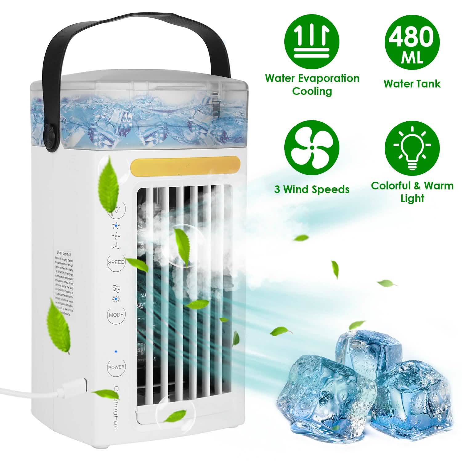 Ventilateur brumisateur rafraîchisseur d'air évaporatif 4-en-1
