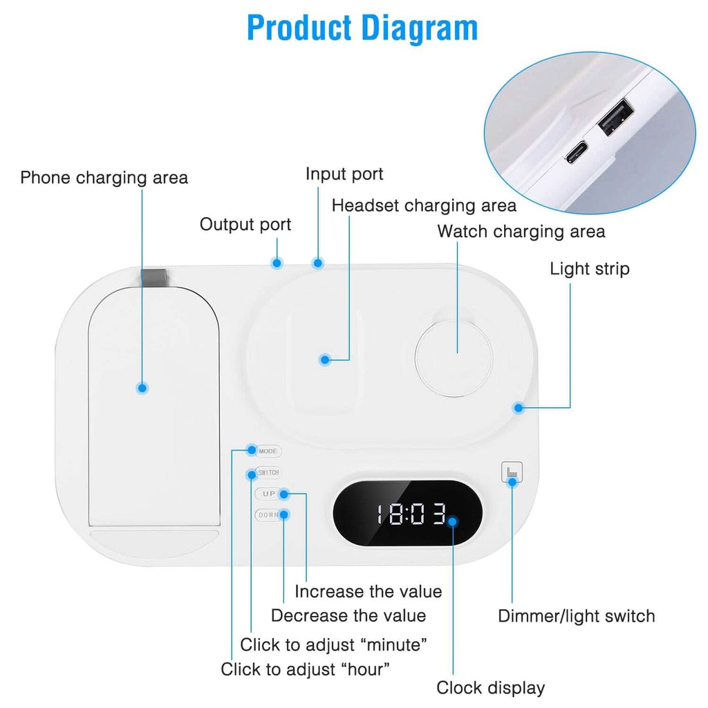 Support de station de recharge sans fil pliable 4 en 1